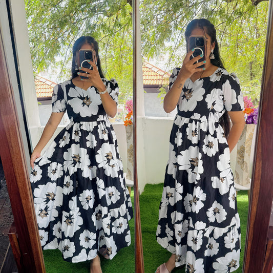 Feeding/Non Feeding Premium 3 tier Delta crepe Maxi ( with Lining )