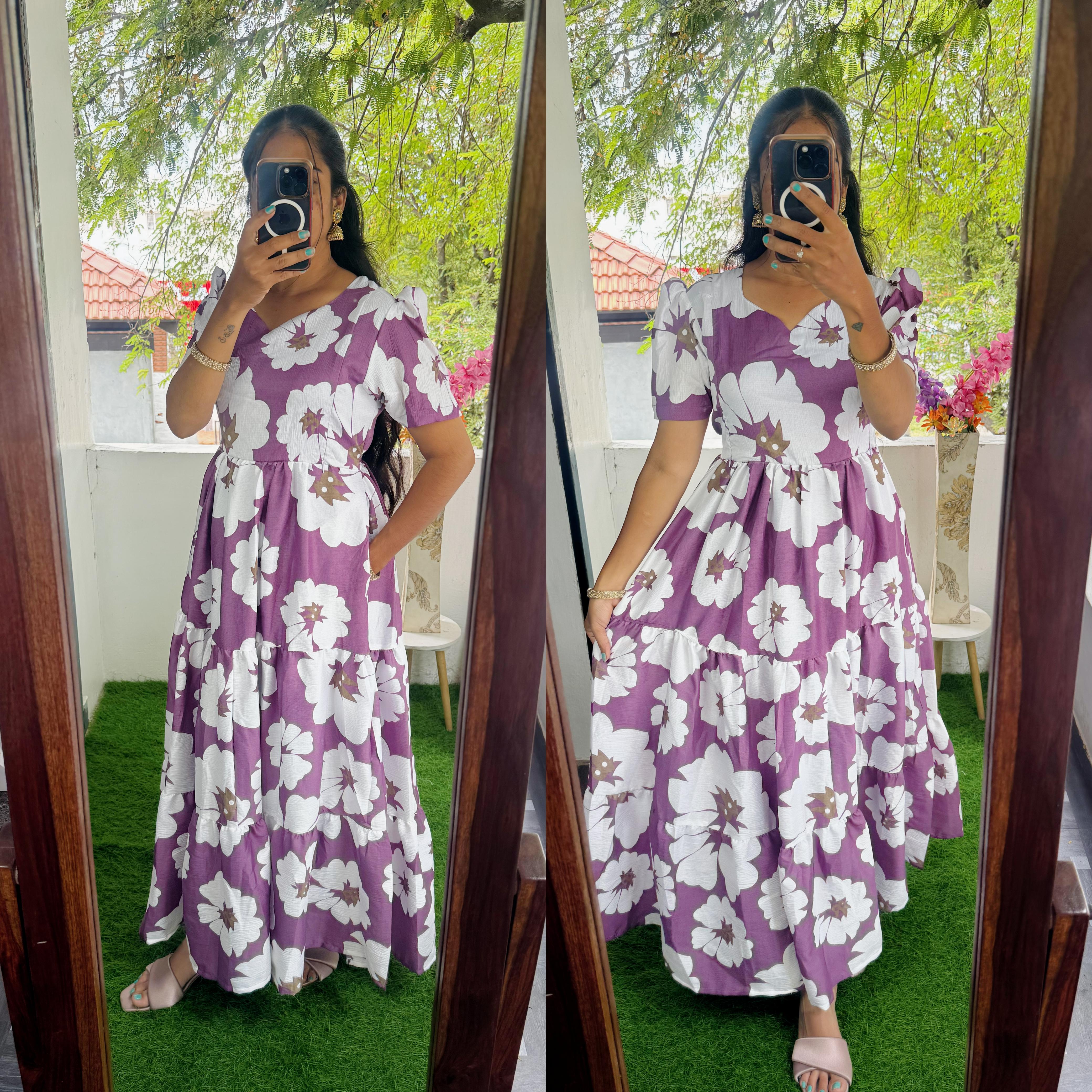 Feeding/Non Feeding Premium 3 tier Delta crepe Maxi ( with Lining )