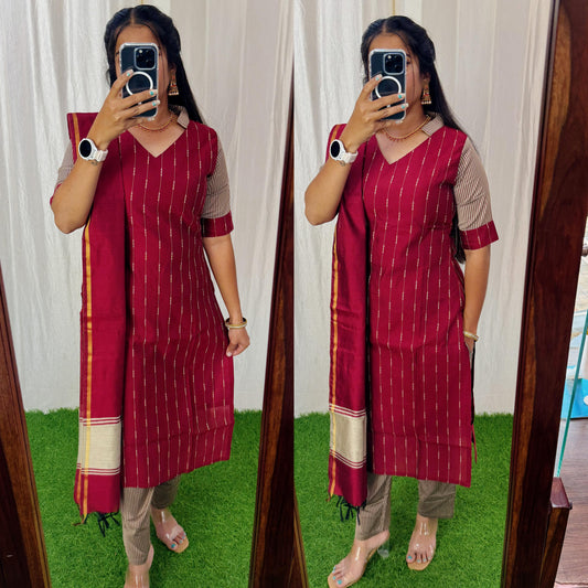 Premium Raw Silk Salwar Set-(Top,Bottom,Duppatta)-Non Feeding Only FC0314