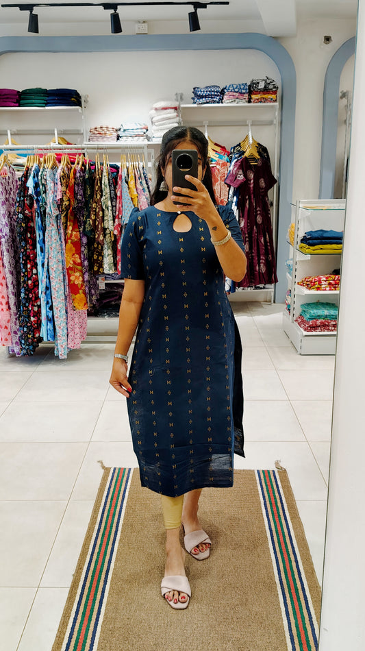 Premium Raw Silk Kurti (With Lining) Non-Feeding (Dark Navy)