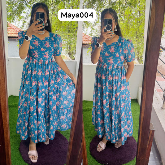 Maya Maxi-Feeding/Non feeding-Premium Heavy quality Georgette 3-Tier Maxi (With Lining)
