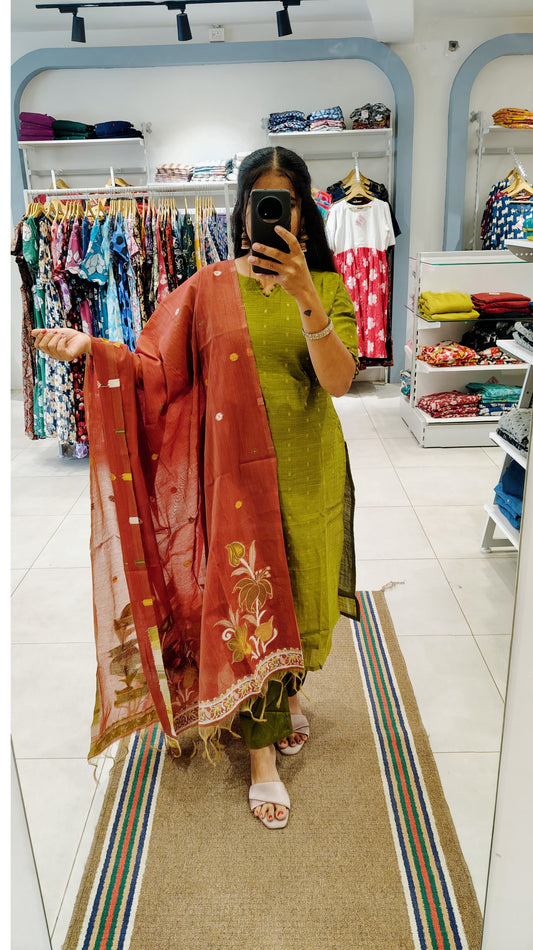 Premium Raw Silk Salwar Set-(Top,Bottom,Duppatta)-Non Feeding Only