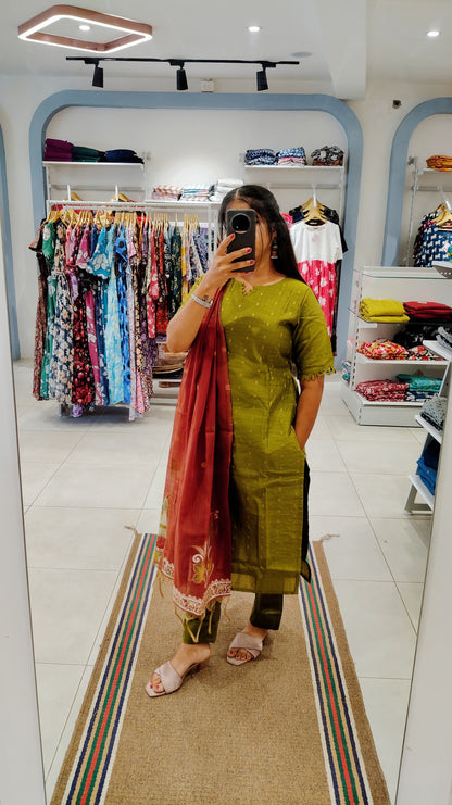 Premium Raw Silk Salwar Set-(Top,Bottom,Duppatta)-Non Feeding Only