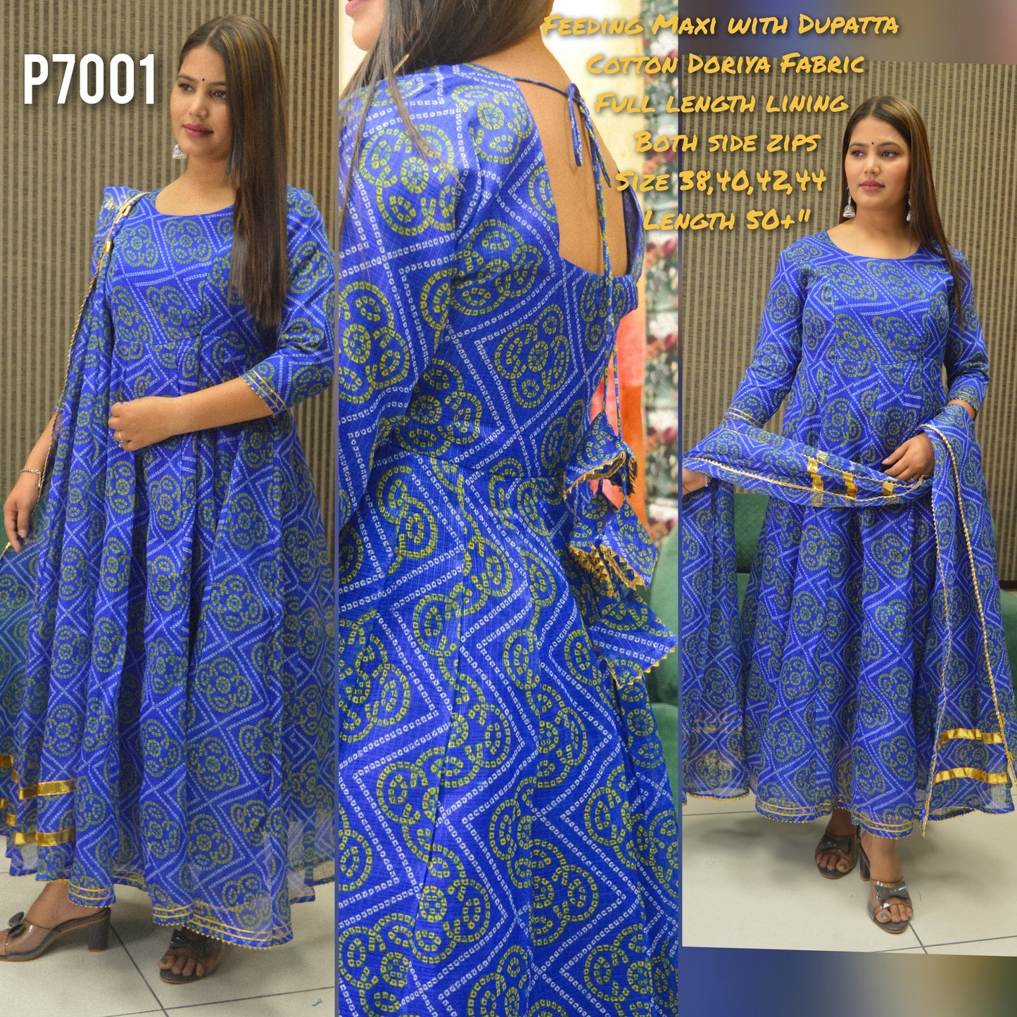 Cotton Doriya Feeding Maxi with Dupatta with Lining
