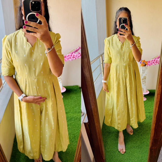 Feeding-Handloom Silk Cotton Maxi dress with Scallop neck