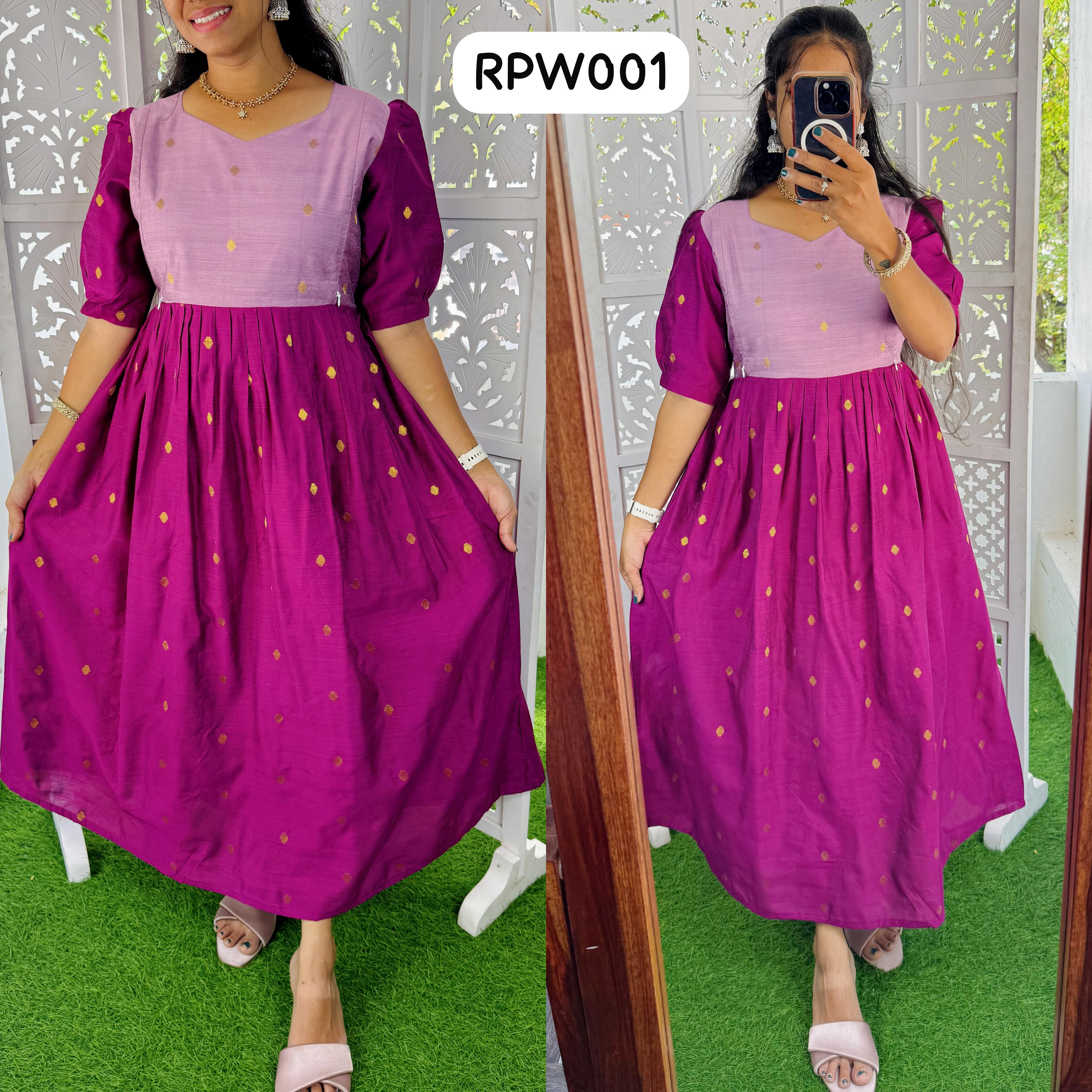 Premium Ethnic Silk Butta Maxi-Feeding/Maternity(With Lining)