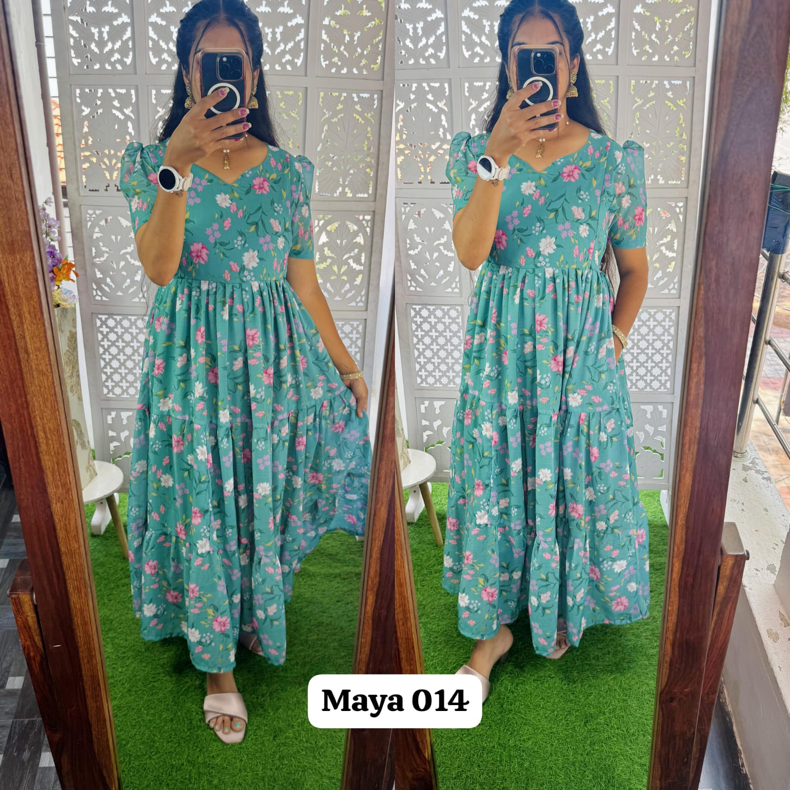 Maya014 Maxi(2nd Launch)-Feeding/Non feeding-Premium Heavy quality Georgette 3-Tier Maxi (With Lining)