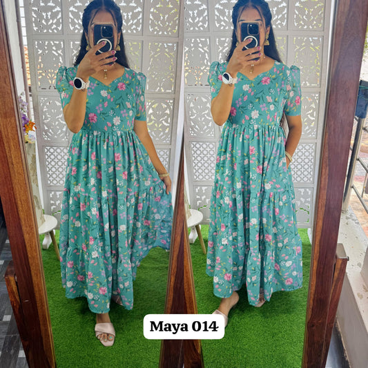 Maya014 Maxi(2nd Launch)-Feeding/Non feeding-Premium Heavy quality Georgette 3-Tier Maxi (With Lining)