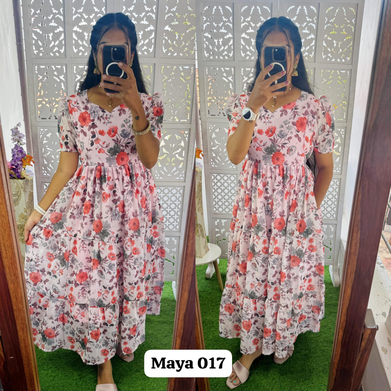 Maya017 Maxi(2nd Launch)-Feeding/Non feeding-Premium Heavy quality Georgette 3-Tier Maxi (With Lining)