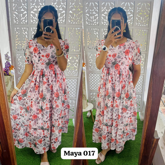 Maya Maxi(2nd Launch)-Feeding Premium Heavy quality Georgette 3-Tier Maxi (With Lining) FC0257