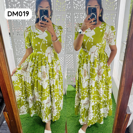 DM019 Feeding/Non Feeding Premium 3 tier Delta crepe Maxi ( with Lining)