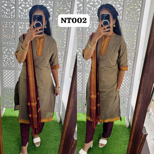 NT002- Premium Mangalagiri Cotton Salwar Set-(Top,Bottom,Duppatta)- Feeding/Non Feeding