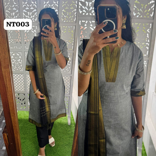 Premium Mangalagiri Cotton Salwar Set-(Top,Bottom,Duppatta)- Feeding FC0288