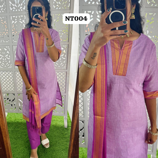 NT004- Premium Mangalagiri Cotton Salwar Set-(Top,Bottom,Duppatta)- Feeding/Non Feeding
