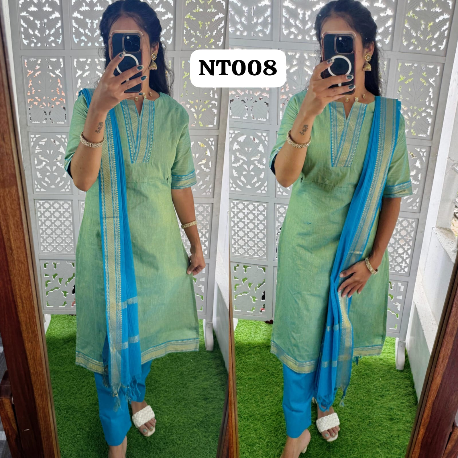 NT008- Premium Mangalagiri Cotton Salwar Set-(Top,Bottom,Duppatta)- Feeding/Non Feeding