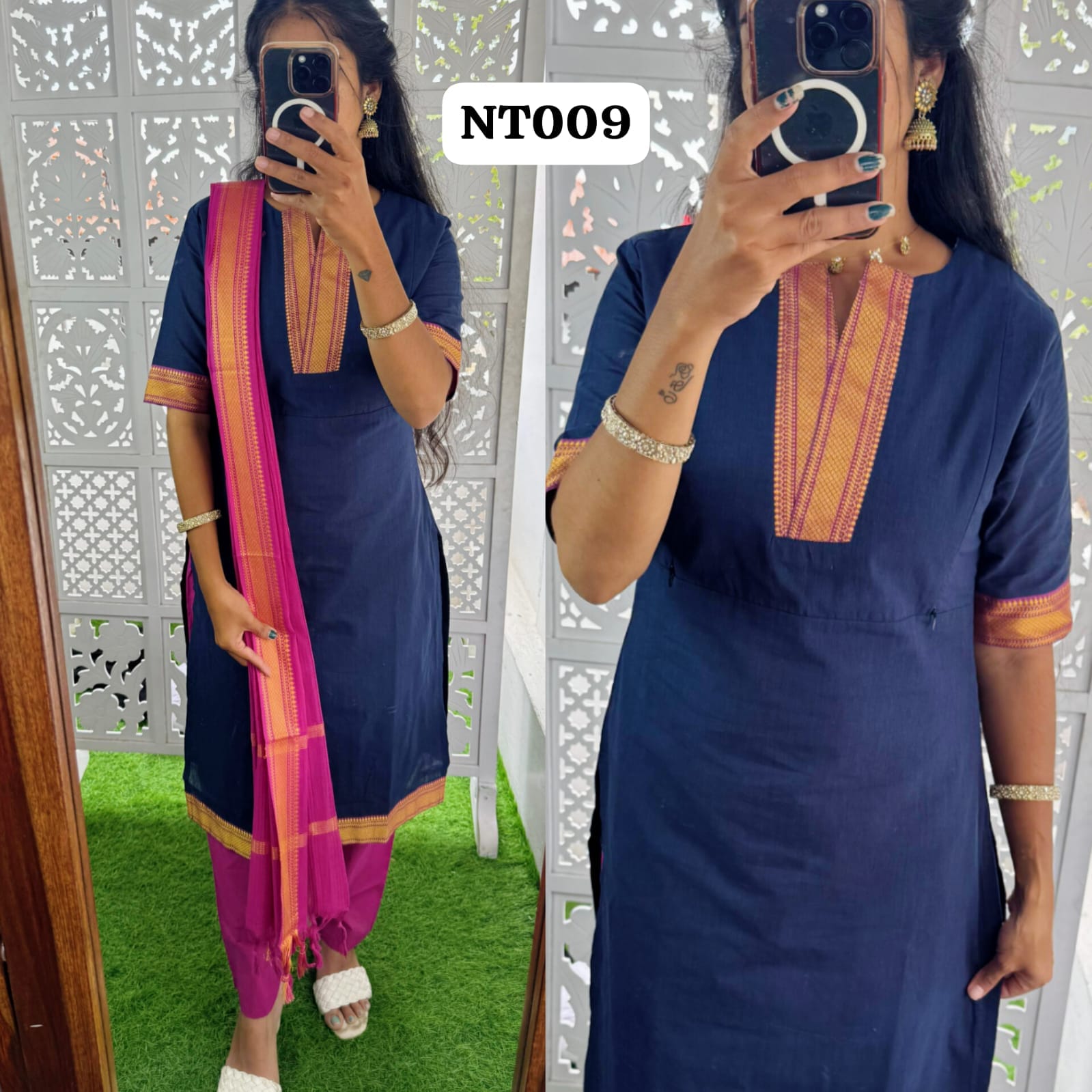 NT009- Premium Mangalagiri Cotton Salwar Set-(Top,Bottom,Duppatta)- Feeding/Non Feeding