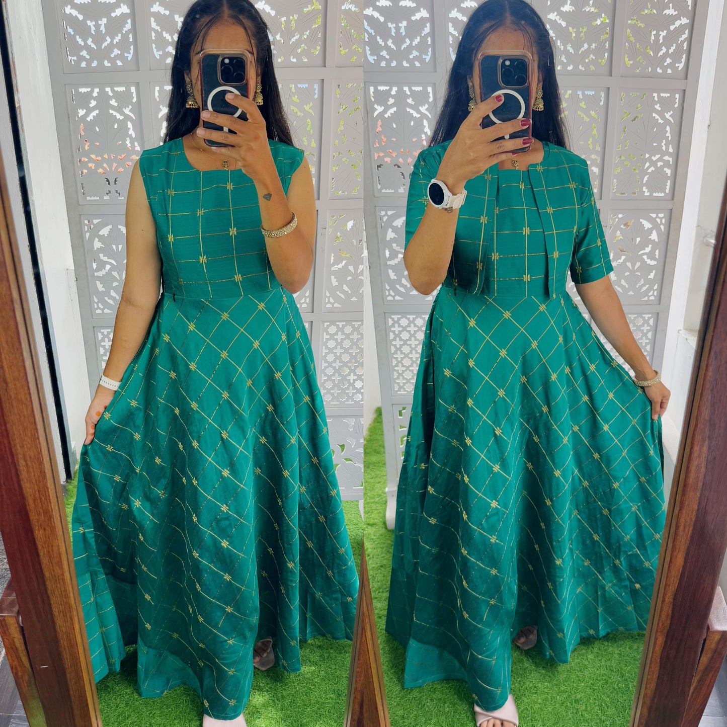 Rama Green-NEW Festive Raw Silk Maxi with Detachable Overcoat- Feeding/Non Feeding FC0176