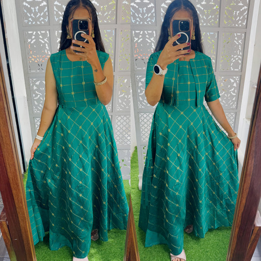Rama Green-NEW Festive Raw Silk Maxi with Detachable Overcoat- Feeding/Non Feeding FC0176