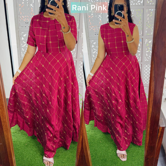 Rani Pink-NEW Festive Raw Silk Maxi with Detachable Overcoat- Feeding/Non Feeding FC0175