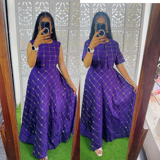Purple-NEW Festive Raw Silk Maxi with Detachable Overcoat- Feeding/Non Feeding FC0179