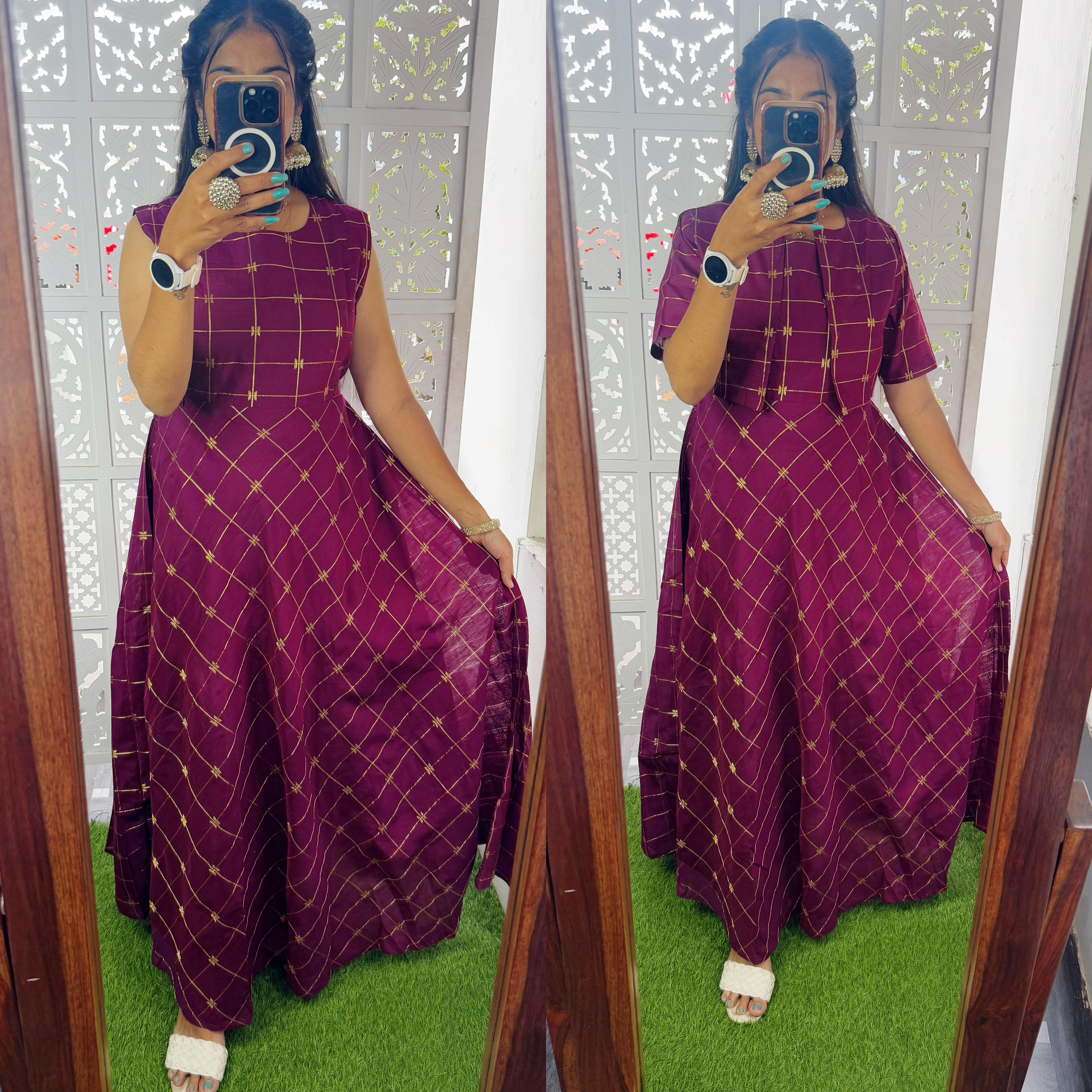 Raw Silk Maxi with Detachable Overcoat- Feeding/Non Feeding