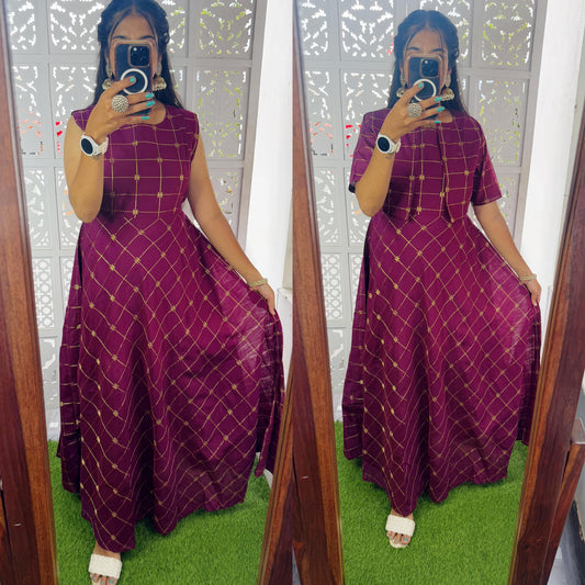 Wine-NEW Festive Raw Silk Maxi with Detachable Overcoat- Feeding/Non Feeding FC0178