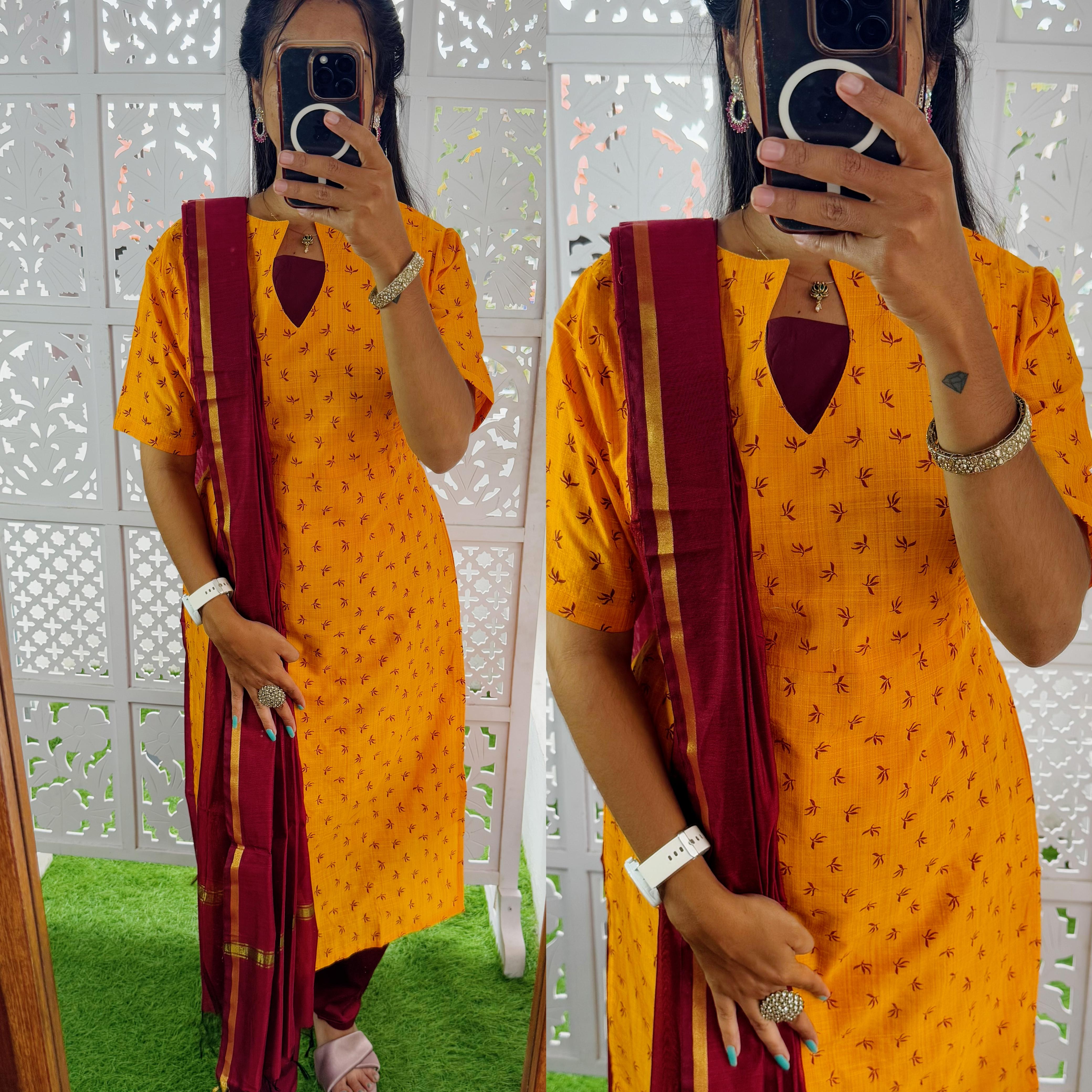 Sara- Premium Raw Silk Printed Salwar Set-(Top,Bottom,Duppatta)- Feeding/Non Feeding