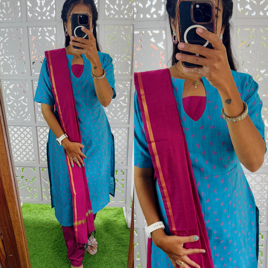 Sara- Premium Raw Silk Printed Salwar Set-(Top,Bottom,Duppatta)- Feeding/Non Feeding