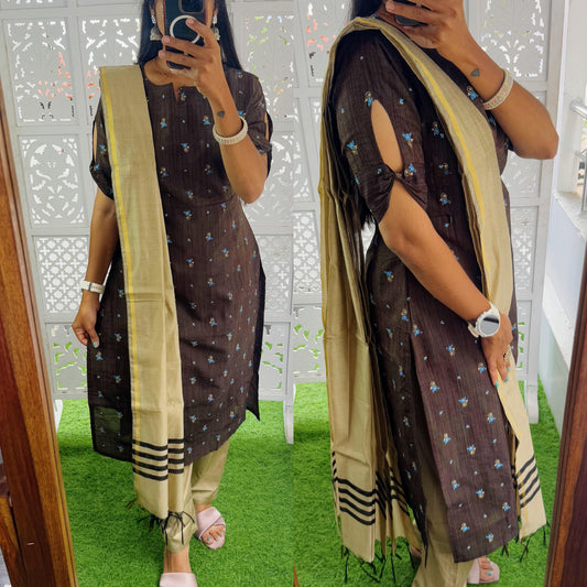 Premium Raw Silk Printed Salwar Set-(Top,Bottom,Duppatta)- Feeding/Non Feeding