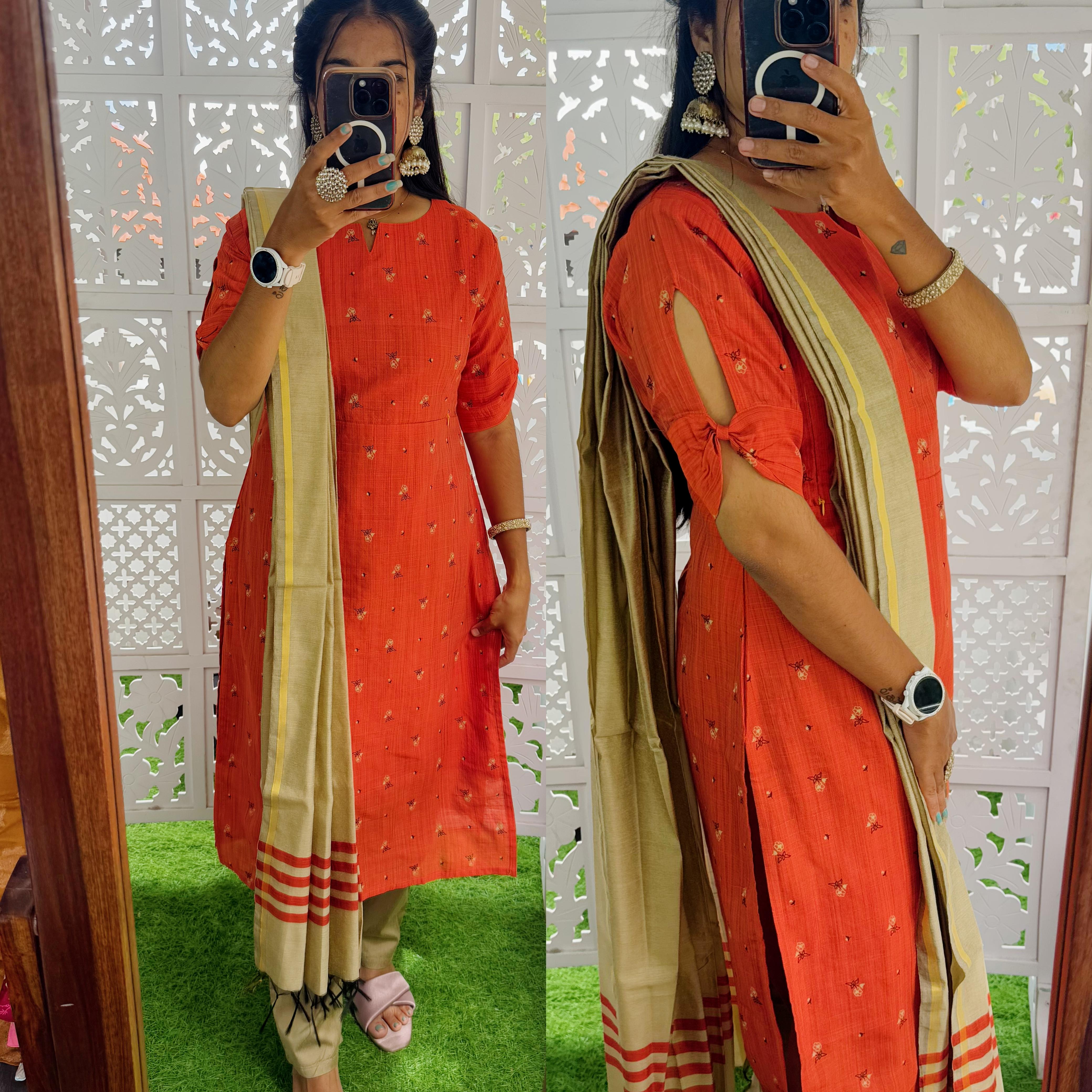 Premium Raw Silk Printed Salwar Set-(Top,Bottom,Duppatta)- Feeding/Non Feeding