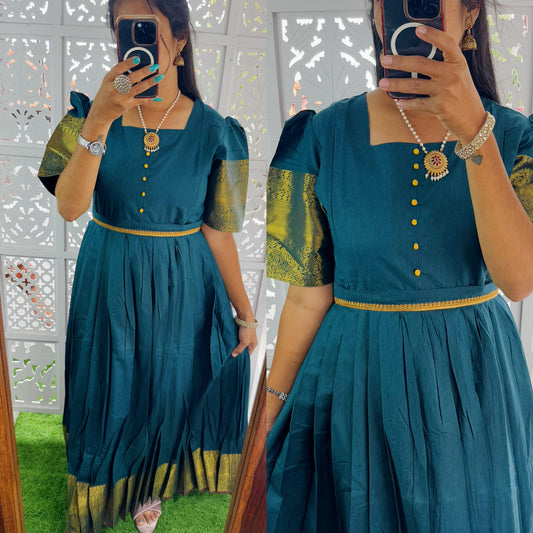 Green-NEW Festive Narayanapet Pleated Maxi with Belt- Feeding FC0183