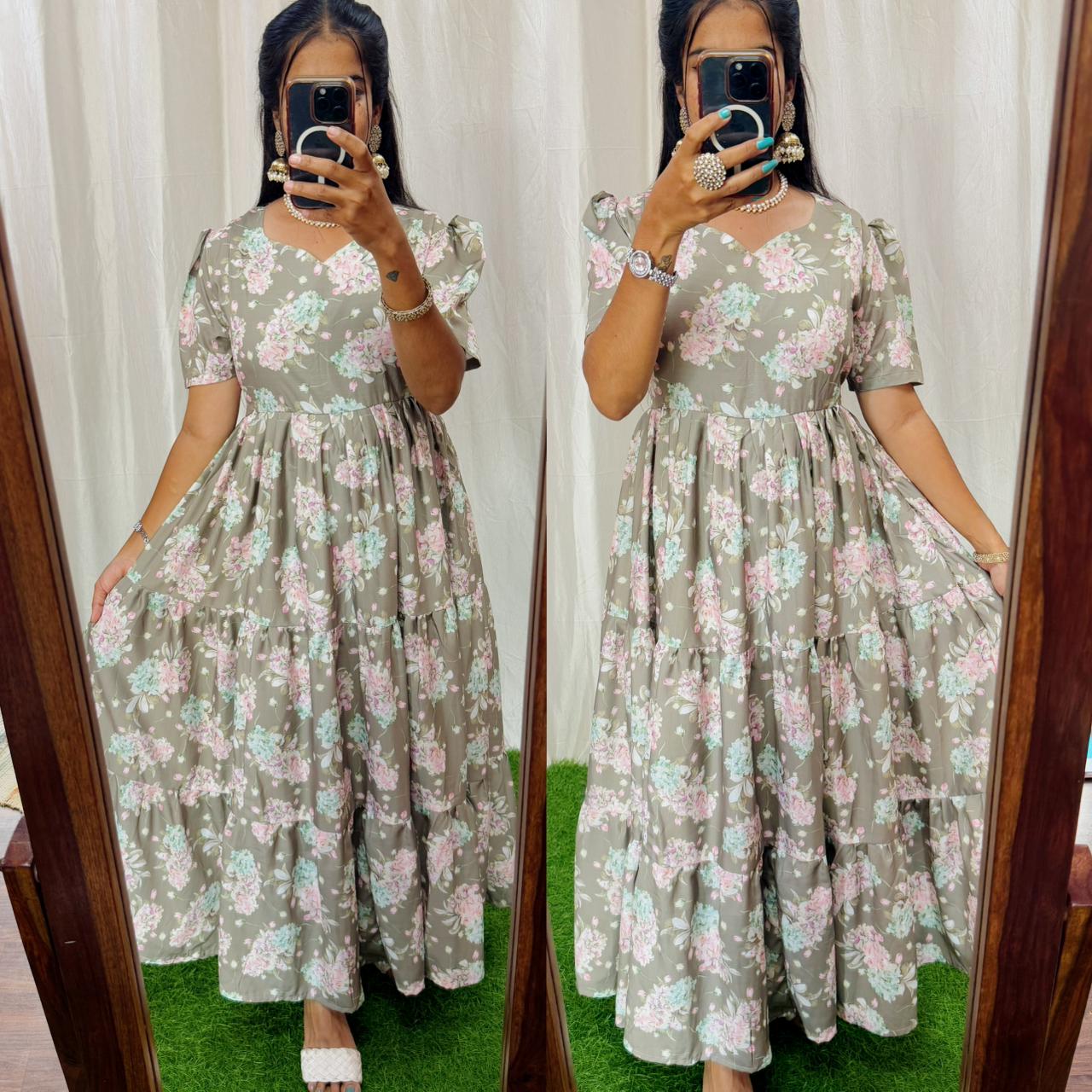 Maya020 Maxi-Feeding/Non feeding-Premium Heavy quality Georgette 3-Tier Maxi (With Lining)