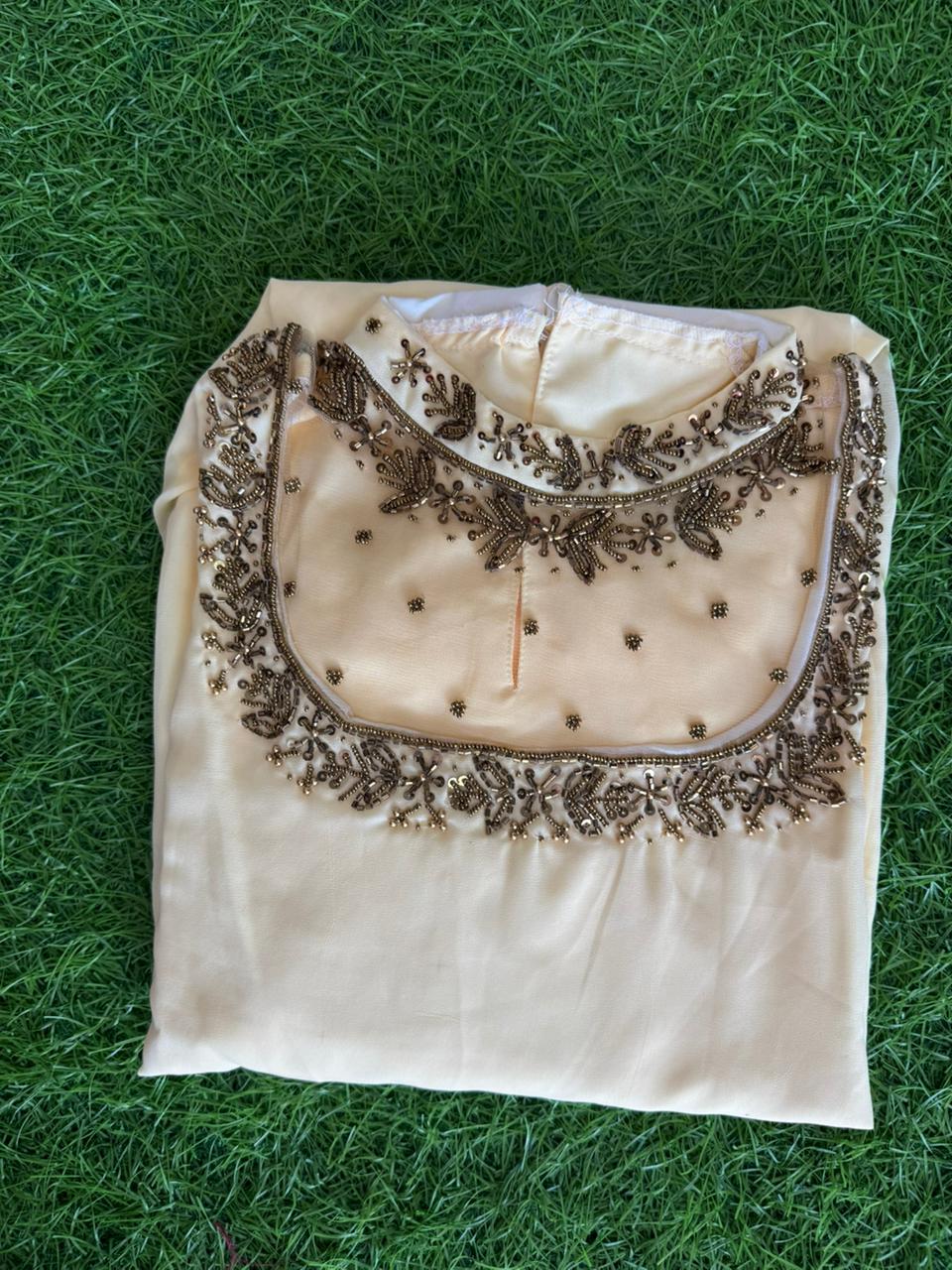 Jewel neck  Handwork Kurti with Lining ( Non Feeding only)-046