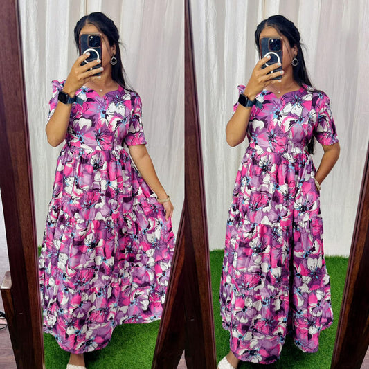 Feeding 3 tier Delta crepe Maxi ( with Lining)