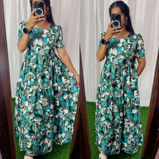 Feeding/Non Feeding 3 tier Delta crepe Maxi ( with Lining)