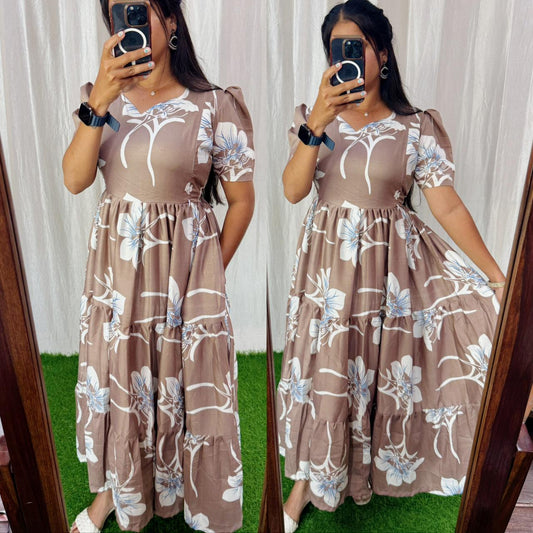 Feeding/Non Feeding 3 tier Delta crepe Maxi ( with Lining)