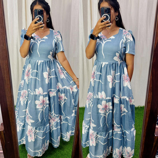 Feeding/Non Feeding 3 tier Delta crepe Maxi ( with Lining)