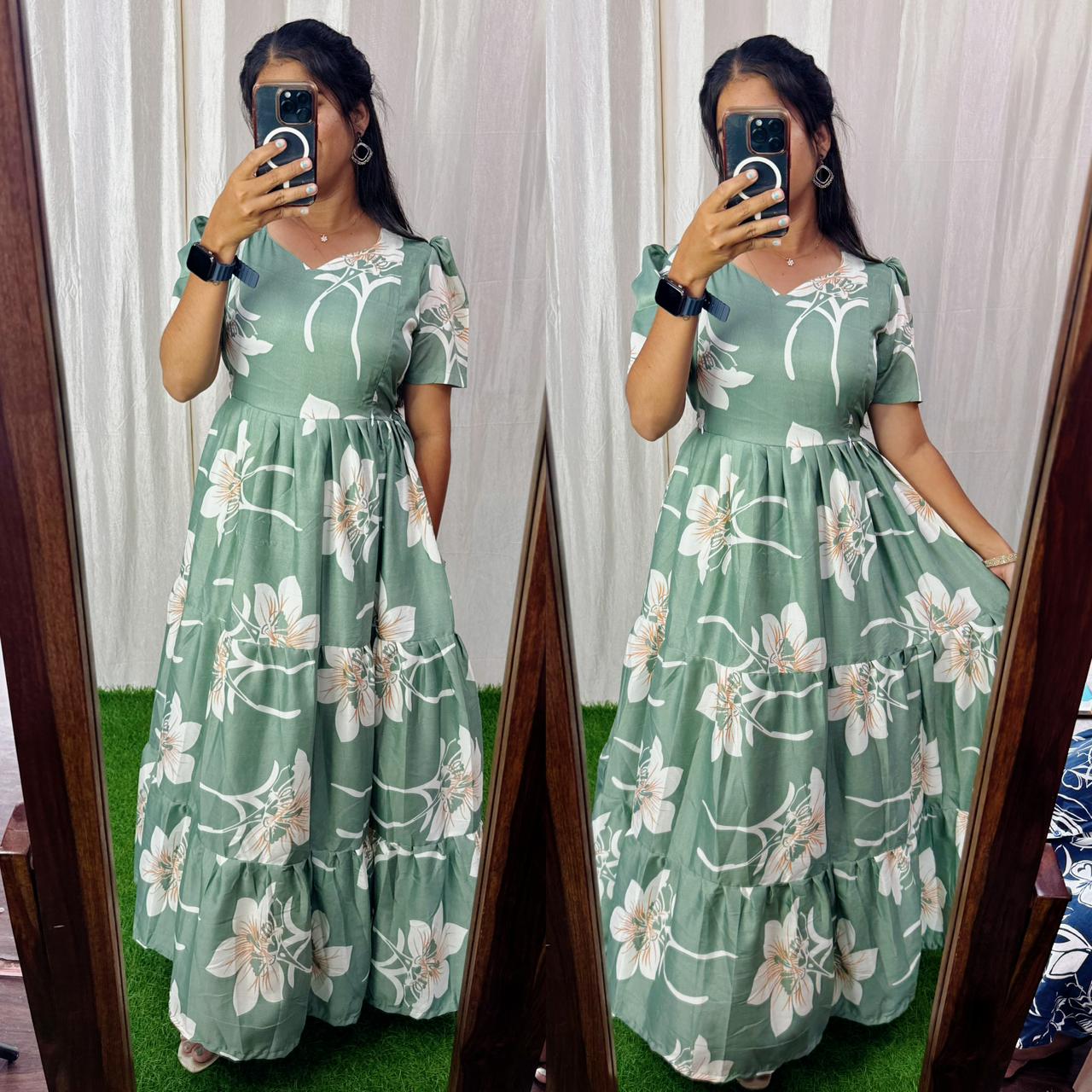 Feeding/Non Feeding 3 tier Delta crepe Maxi ( with Lining)