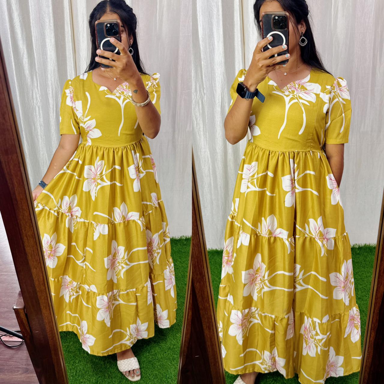 Feeding/Non Feeding 3 tier Delta crepe Maxi ( with Lining)