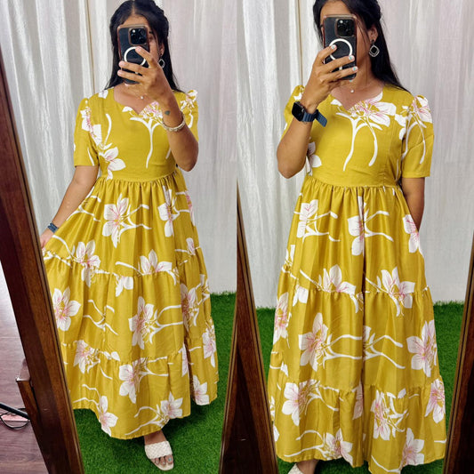 Feeding/Non Feeding 3 tier Delta crepe Maxi ( with Lining)