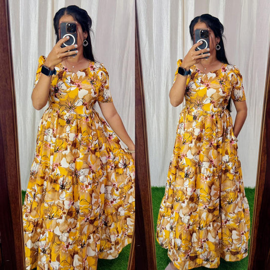 Feeding/Non Feeding 3 tier Delta crepe Maxi ( with Lining)