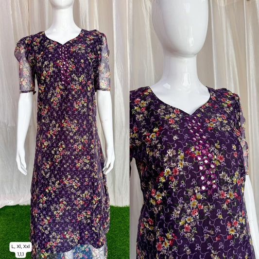 Buy 1 Get 1 Free Oragnza Printed work Kurti (with Lining) ( Non Feeding only)-107