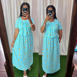 Buy 3 @1200/- FRN044 Frill Zipless maternity/feeding Loungewear Maxi Pull up Model