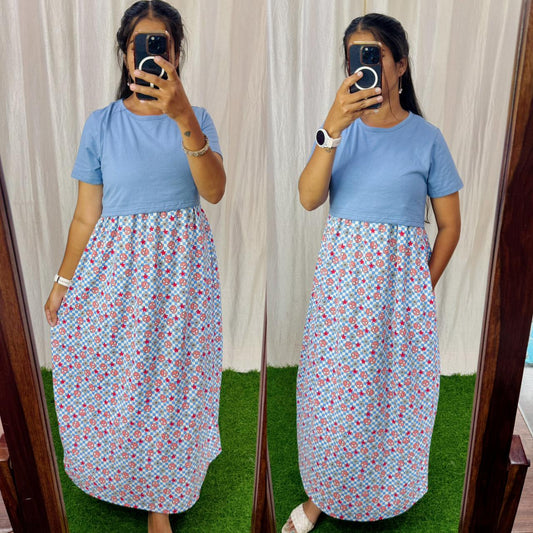 Buy 3 @1200/-DC007 Zipless maternity/feeding Loungewear Maxi Pull up Model