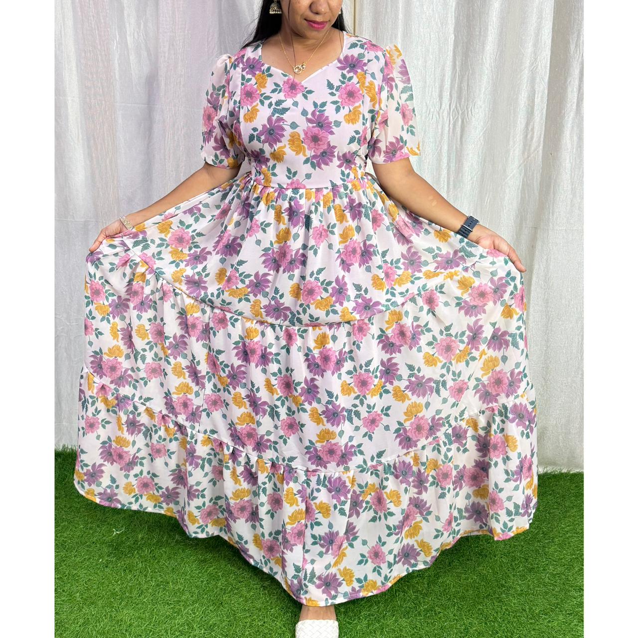 Maya  Maxi-Feeding Premium Heavy quality Georgette 3-Tier Maxi (With Lining) FC0235