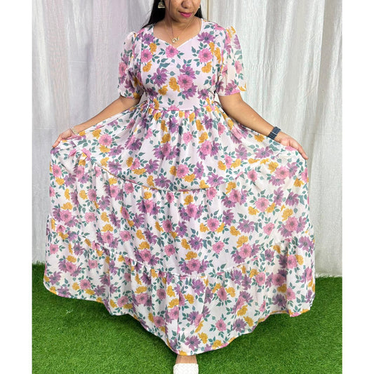 Maya  Maxi-Feeding Premium Heavy quality Georgette 3-Tier Maxi (With Lining) FC0235