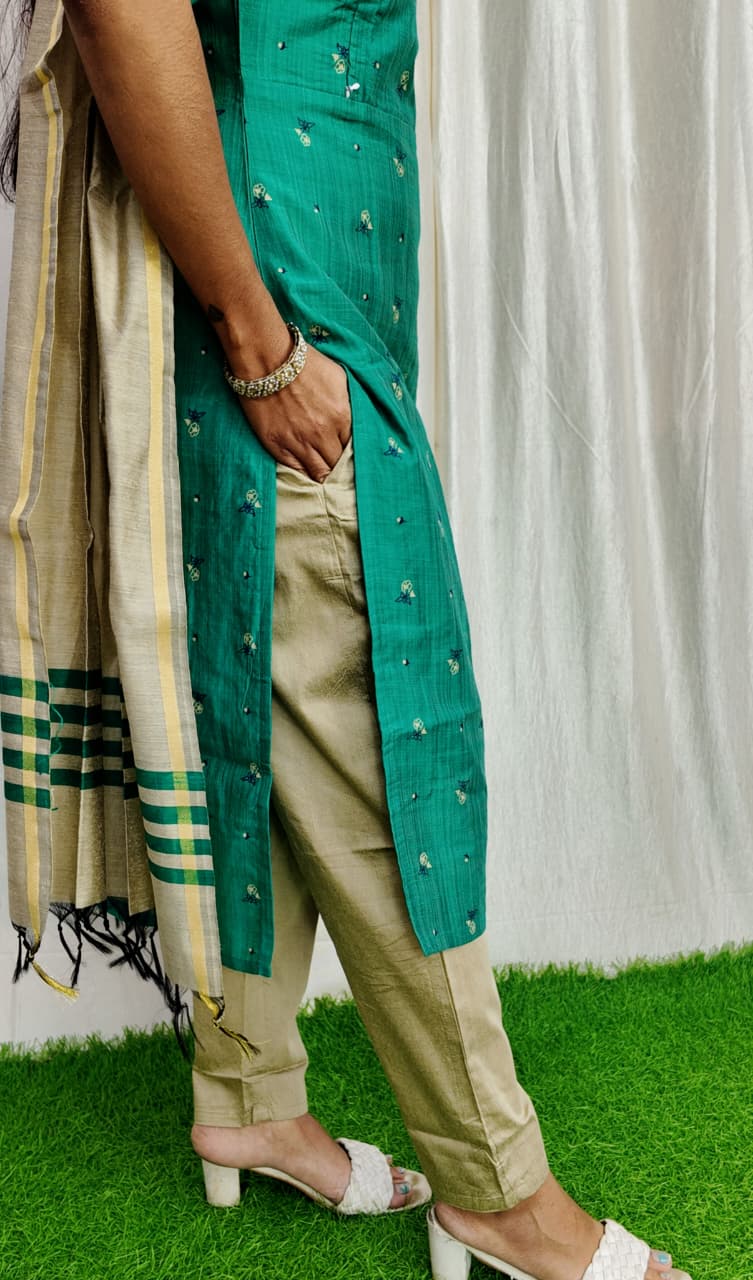 Premium Raw Silk Printed Salwar Set-(Top,Bottom,Duppatta)- Feeding FC0301