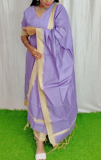 Tussar Silk Salwar Set-(Top,Bottom,Duppatta)- Chest Lining FC0276