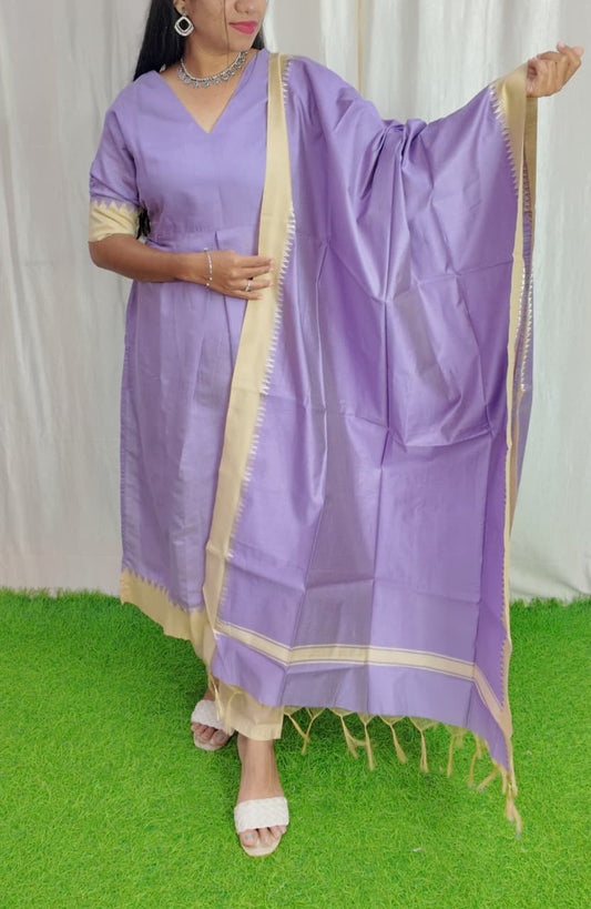 Tussar Silk Salwar Set-(Top,Bottom,Duppatta)- Chest Lining