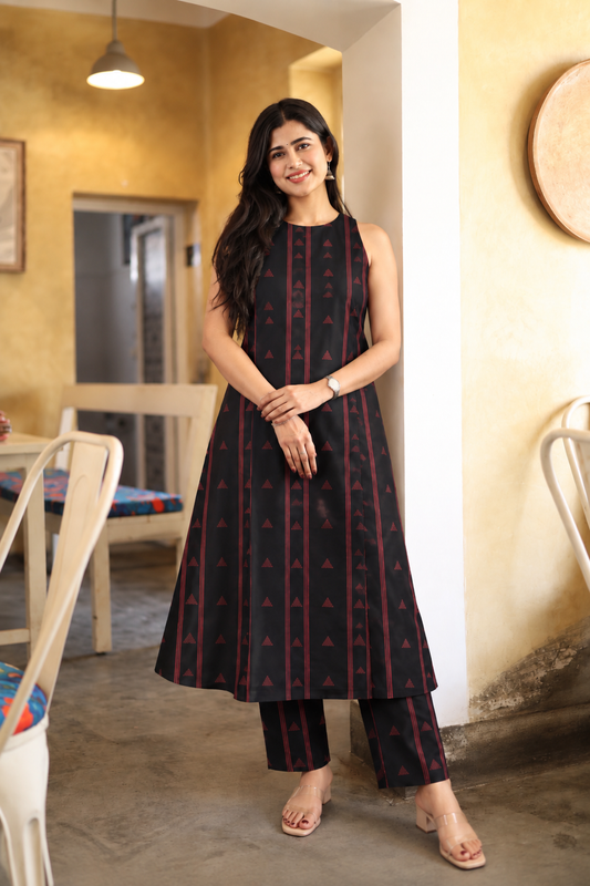 Premium Cotton Printed Sleeveless Coord Set-College/Office wear | Sleeves attached inside